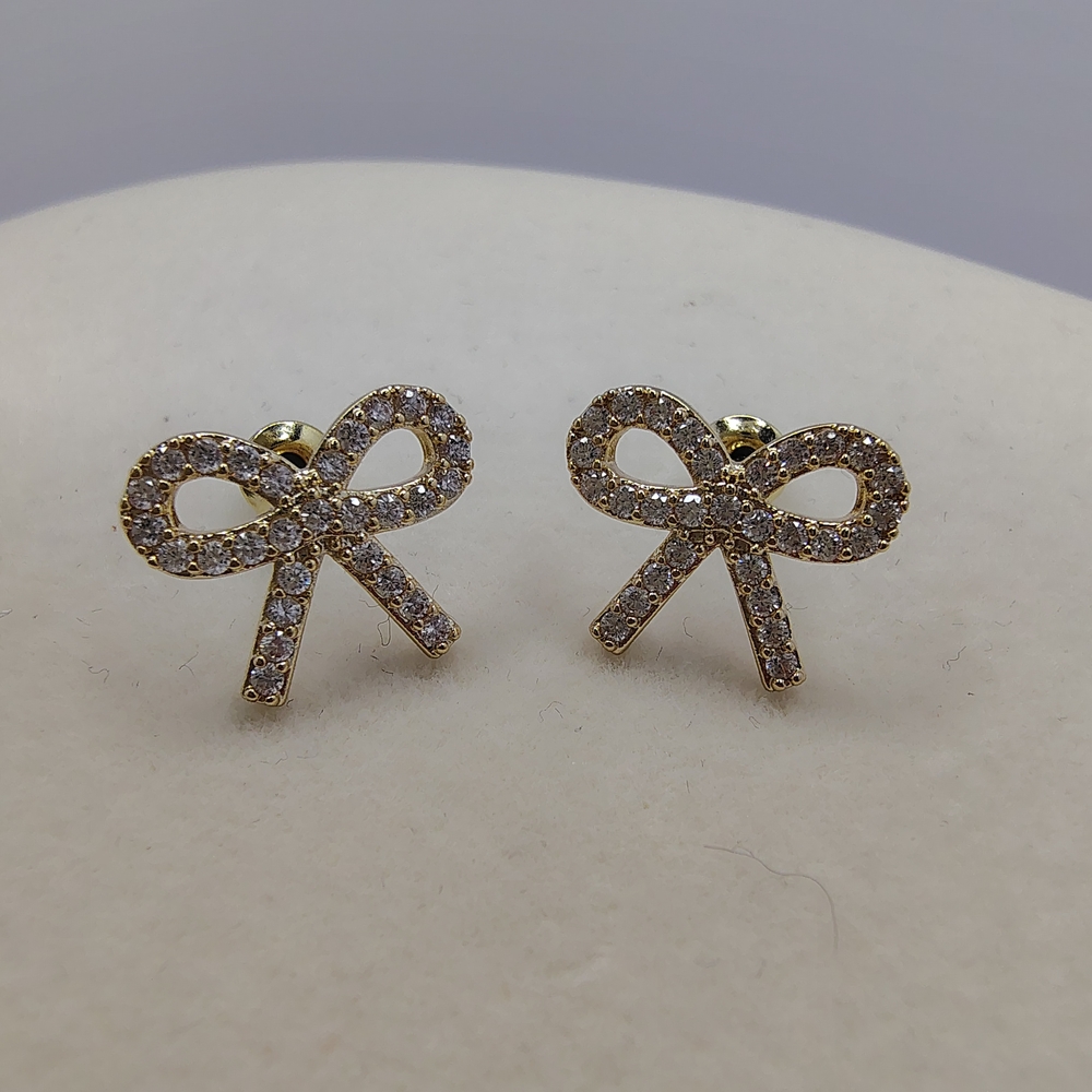 Gold Bow Crystal Stud Earrings for Women - Sparkling Bow Design